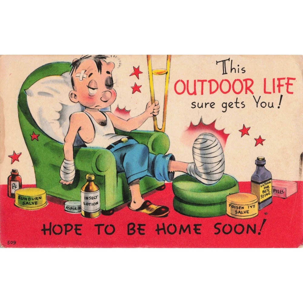 Vintage Metrocraft Linen Comic Postcard Outdoor Life Sure Gets You VG